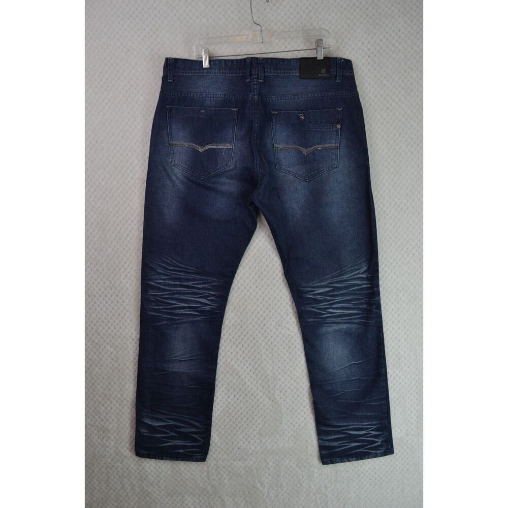 CJ Black Men's 38x32 Slim Fit Dark Wash Distressed Tapered Jeans
